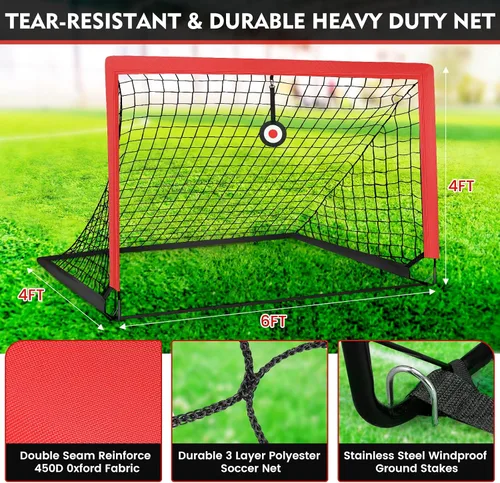 Vista 2 de EVERRUSH Redes de porterías de fútbol de 6 x 4 pies para patio trasero, playa, equipo de entrenamiento de fútbol, red portátil con pelota y conos