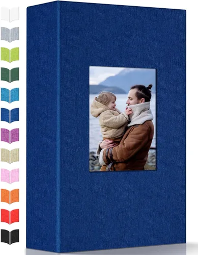 Vista 16 de Álbum de fotos Artfeel 4x6 con 100 bolsillos, álbumes de fotos deslizables, libro de memorias con cubierta de lino y ventana frontal, libro de fotos
