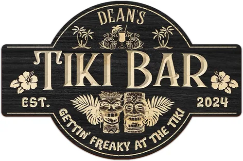 Vista 9 de THUYPT Cartel personalizado con reglas Tiki para bar Tiki, decoración de madera Tiki con patrón Tiki Totem, decoración tropical para playa impresa