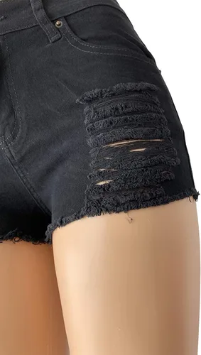 Vista 3 de Aodrusa Pantalones cortos de mezclilla rasgados para mujer, tiro medio, realzan el cuerpo, corte curvo, jeans desgastados, Blanco