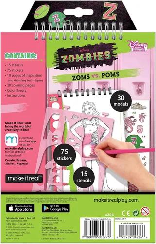 Vista 2 de Make It Real Disney Zombies - Cuaderno de bocetos para niñas