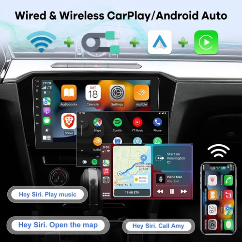 Vista 3 de [2G+32G] 10.1 pulgadas Android 11 Estéreo de coche doble DIN con Wireless/Wired CarPlay y Android Auto, pantalla táctil Android Radio con Mirror