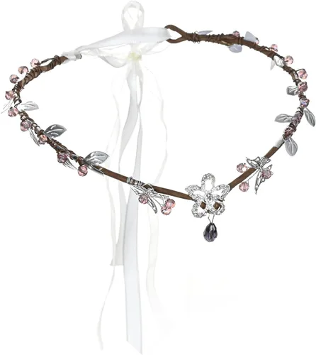 Vista 2 de Funsveta Corona de flores de hadas para boda, maternidad, diadema floral, disfraz de elfo para mujeres y niñas, novia, Halloween, cosplay, ducha