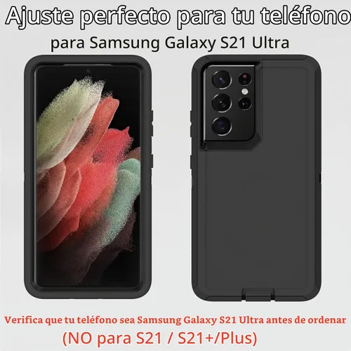 Vista 5 de Funda protectora resistente para Samsung Galaxy S21 Ultra, resistente a prueba de polvo, a prueba de golpes, protección contra caídas, 3 en 1