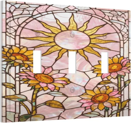 Vista 149 de Cubierta de Interruptor de Luz de Estilo Boho Vintage de los 70 Sol Arcoíris Champiñón Floral Rocker Individual 1 Gang Cubierta de Enchufe