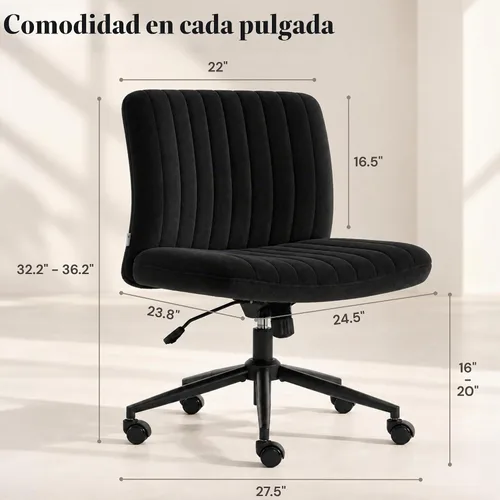 Vista 2 de NYPOT Armless and Ajustable Criss Cross Desk Chair with Wheels Negro
