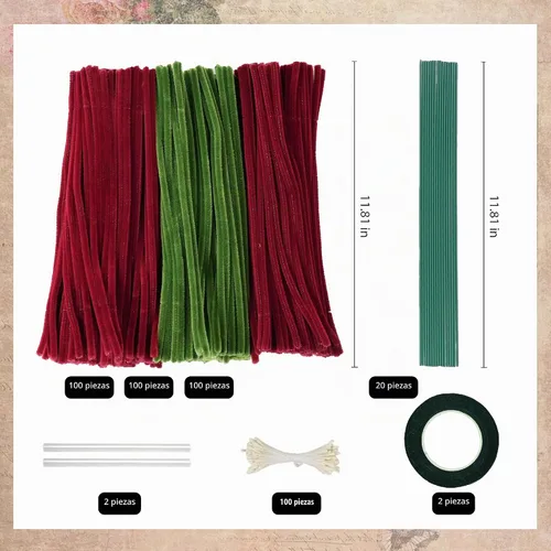 Vista 6 de 300 limpiadores de tuberías gruesos, suministros de manualidades a granel Rojo oscuro y verde