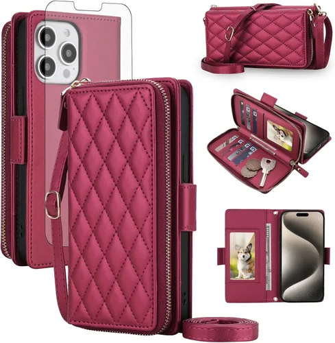 Vista 29 de Asuwish Funda compatible con iPhone 6/6s/7/8/SE 2020 2022 con cremallera y bloqueo RFID, protector de pantalla, correa cruzada i6 i7 i8 7s 8s SE2020