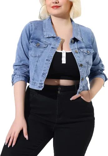 Vista 8 de uxcell Chaquetas de mezclilla cortas con botones de talla grande para mujer con costuras 2025