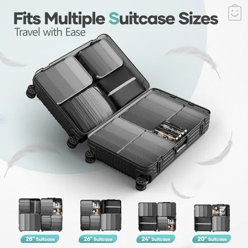 Vista 8 de Veken Juego de 11 cubos de compresión para artículos esenciales de viaje, bolsas organizadoras compresibles expandibles grandes para ropa, bolsas