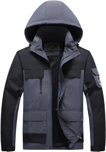 Vista 3 de Chaqueta de esquí impermeable para hombre, ligera y cálida, con cortavientos con capucha para protección contra el viento y la lluvia al aire libre