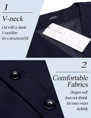 Vista 4 de COOFANDY Chaleco de traje para hombre, ajustado, chaleco formal de negocios, chaleco de vestir casual