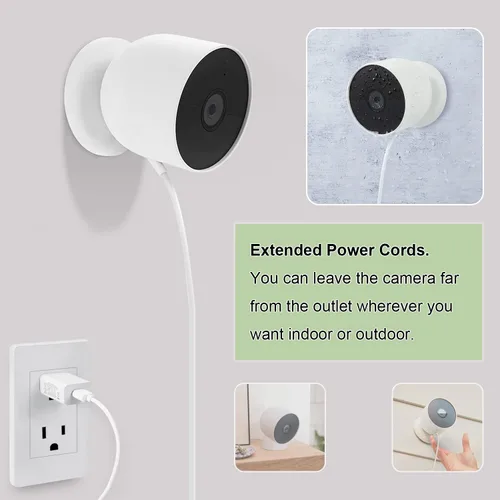 Vista 3 de iMah Cable de alimentación solo para Google Nest Cam (batería), cable de carga resistente a la intemperie - 6.56 pies (6.6 ft), paquete de 2
