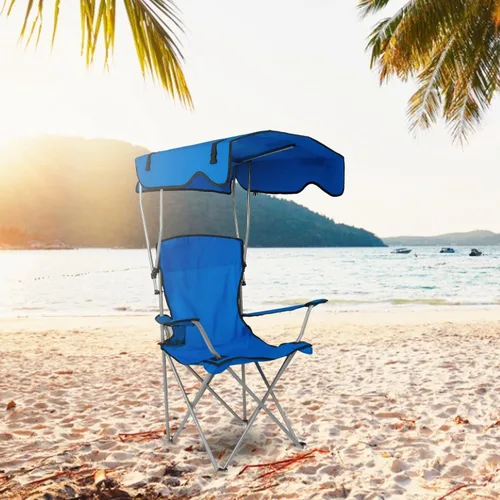 Vista 5 de KOCASO Silla de playa plegable con toldo con sombrilla, resistente 330 libras, silla de césped portátil para acampar con soporte para tazas