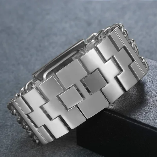 Vista 6 de Reloj de pulsera para mujer, cuadrado, redondo, plateado, con bisel de cristal, brazalete con bisel de cristal, estilo casual, a la moda