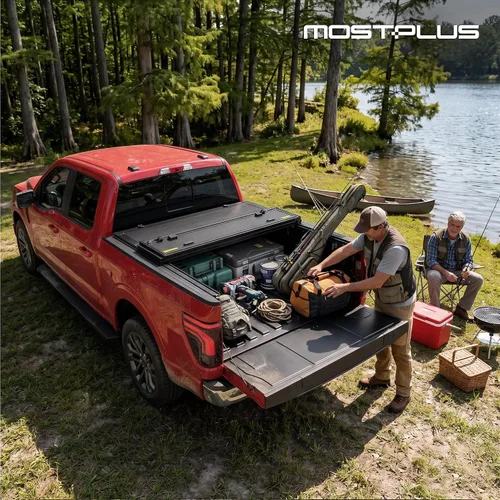 Vista 8 de MOSTPLUS - Cubierta de cama de camioneta plegable cuadrada dura de aluminio compatible con Dodge Ram 1500 2009-2025 Inclu. Fleetside clásico y nueva