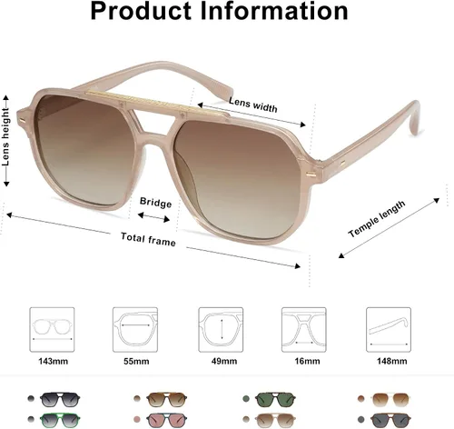 Vista 5 de SOJOS Gafas de sol polarizadas estilo aviador retro de moda para hombres y mujeres, estilo vintage de los años 70, marco cuadrado elegante SJ2283