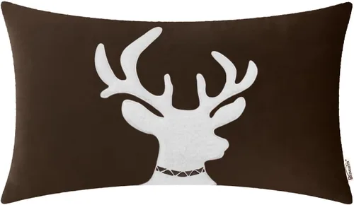 Vista 25 de BRAWARM Christmas Reindeer Pillow Cover 18x18 Black Velvet Embroidered Reno negro
