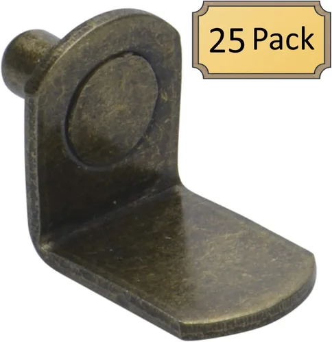 Vista 2 de Juego de 25 clavijas de soporte estilo soporte para gabinete de 0.197 in Clips en "L" para cocina y estantería Latón antiguo