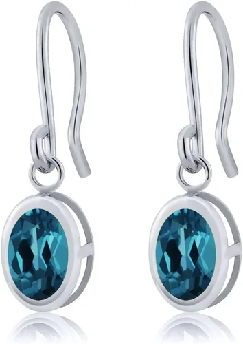 Vista 66 de Gem Stone King Aretes colgantes de plata de ley 925 de 0.276 x 0.197 in con piedra natal ovalada de alambre francés para mujer