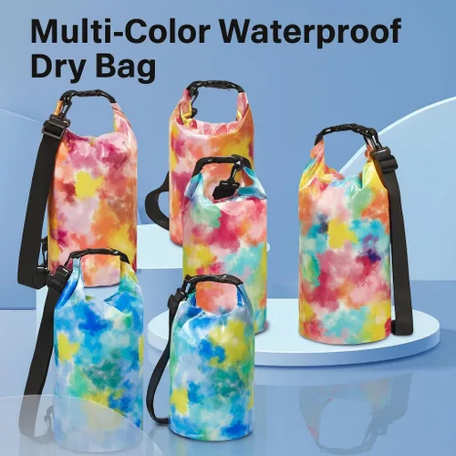 Vista 2 de Personalized waterproof dry bags, customizable with your logo, suitable for kayaking, beach, and boating. (Ocean Tie-Dye)