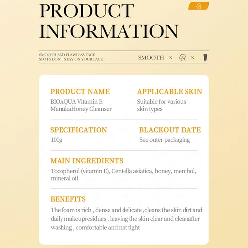 Vista 8 de BIOAQUA Limpiador facial de miel de Manuka Vitamina E Espuma de limpieza profunda Reparación de la piel de la cara Suavizar Hidratante Hidratante