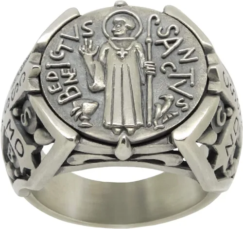 Vista 2 de St Benedict christian catholic ancient Sterling Silver 925 medal mens ring, Exorcism