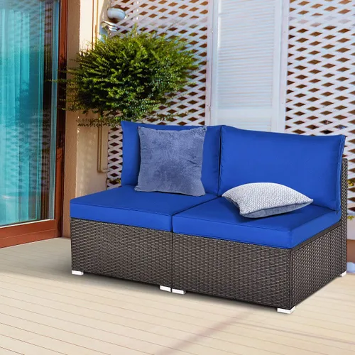 Vista 9 de RELAX4LIFE Sofá de mimbre sin brazos de 2 piezas, juego de sofá modular de ratán PE con cojines extraíbles, juego de sofá para todo tipo de clima