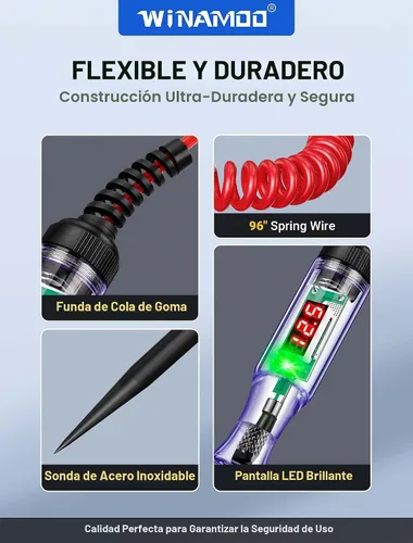 Vista 5 de WINAMOO Probador de Luz de Prueba Automotriz de 5-90V Probador de Circuito LED Digital con Pantalla de Voltaje, Probador de Voltaje Bidireccional