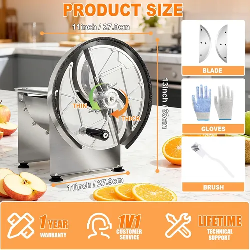 Vista 9 de 5.0 Rebanadora manual comercial de verduras, [cuchillas Japón SUS 304] Grosor ajustable 0.008-0.512 in Acero inoxidable Limón Cortador con 2*