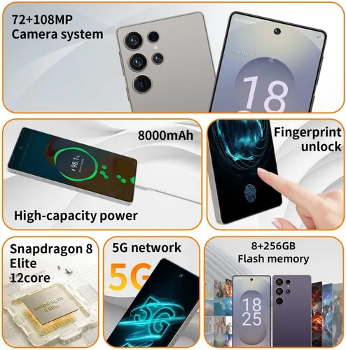 Vista 2 de 25 teléfono ultra desbloqueado, 8GB+256GB Android 14.0 teléfono Gris