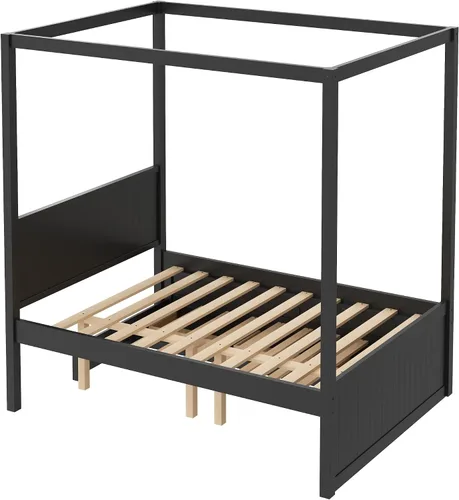 Vista 9 de Wood Canopy Platform Bed Full with Headboard, Trundle and 3 Drawers Negro-8.1
