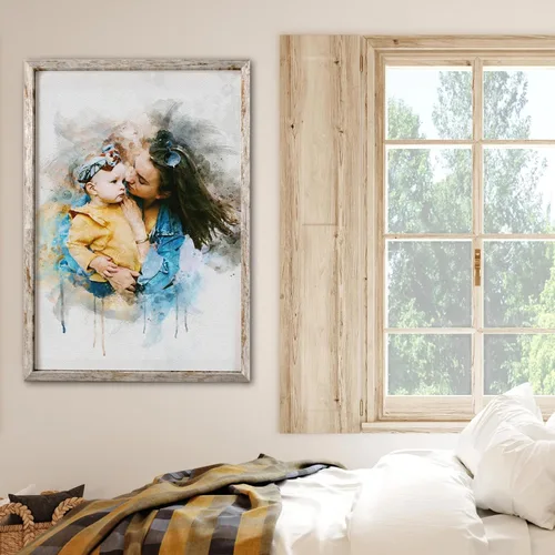 Vista 6 de NAZENTI Retrato Acuarela a partir de Foto, Regalos del Día de la Madre para Mamá, Regalos de Foto para Abuela, Lienzo Personalizado para Mamá