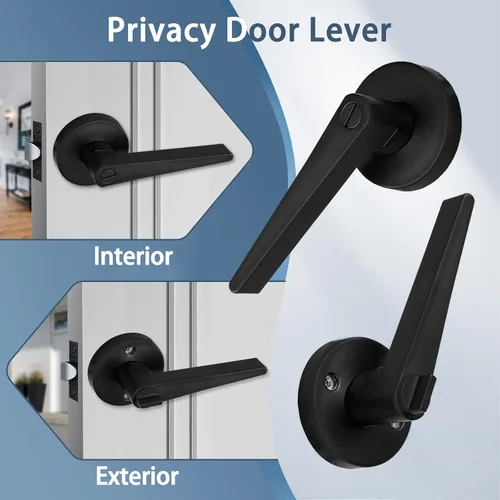 Vista 4 de MD8820-DB-BK-1P - Manija de puerta de privacidad sólida para dormitorio y baño, acabado negro mate