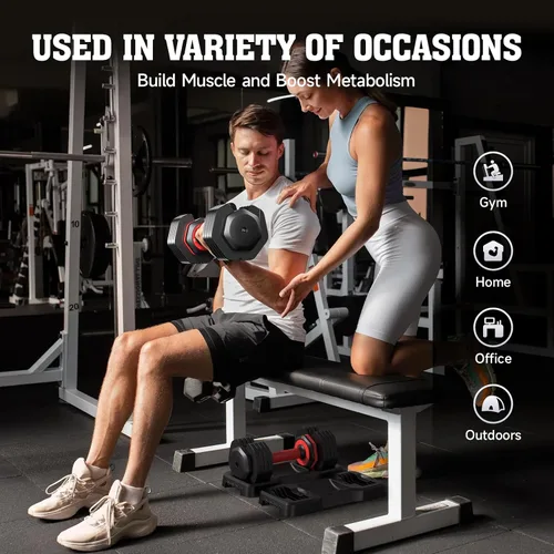 Vista 3 de Mancuernas ajustables de 110 libras con bandeja de 15 a 55 libras, mancuernas ajustables para equipo de ejercicio en casa y gimnasio