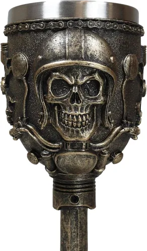 Vista 4 de Ebros Gift Mecánica Ingeniería Motohead Aviador Piloto Esqueleto Cráneo Cráneo Bebida Copa de Vino Cáliz Bebida Serveware Osario Macabra Halloween