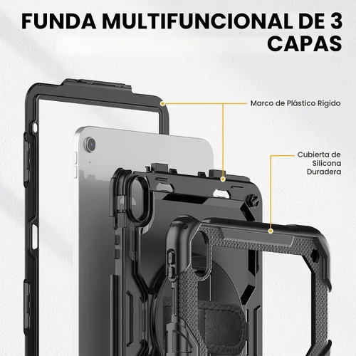 Vista 8 de Timecity - Funda para iPad de 9ª/8ª/7ª generación, de 10.2 pulgadas, funda protectora resistente con protector de pantalla, soporte giratorio Negro