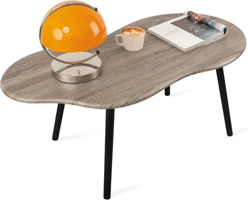 Vista 10 de Mesa de centro pequeña, mesa de centro de nube negra para espacios pequeños, mesa central moderna única e irregular con patas de madera, mesa