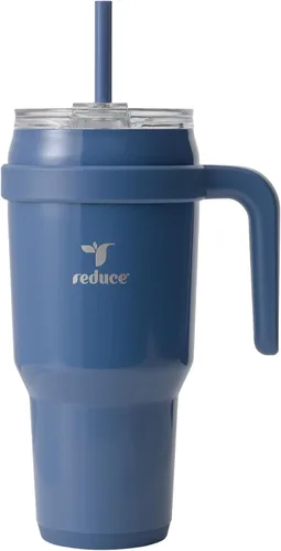 Vista 15 de REDUCE Vaso de acero inoxidable de 24 onzas con asa, con aislamiento al vacío de doble pared, tapa a prueba de sudor y popote reutilizable, mantiene