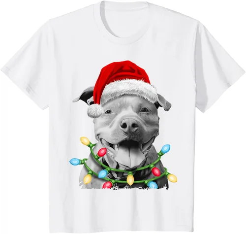 Vista 25 de Pit Bull Santa - Camiseta de perro con luces para árbol de Navidad para niños, Negro, S