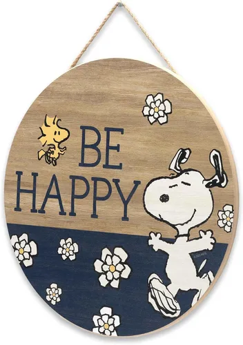 Vista 2 de Peanuts Snoopy Be Happy - Decoración redonda de madera para colgar en pared, divertido letrero de Snoopy para decoración del hogar, gran idea