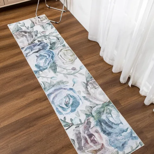 Vista 4 de DECOMALL Alfombra de pasillo lavable a máquina con diseño de jazmín, alfombra de cocina moderna y colorida con flores, alfombra antideslizante