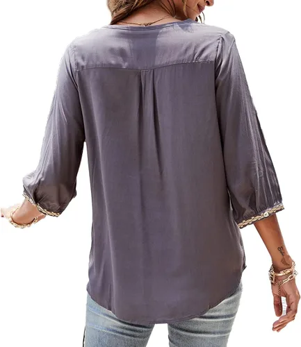 Vista 5 de AK Blusas bordadas estilo bohemio para mujer, manga 34, estilo campesino, estilo bohemio, holgadas.