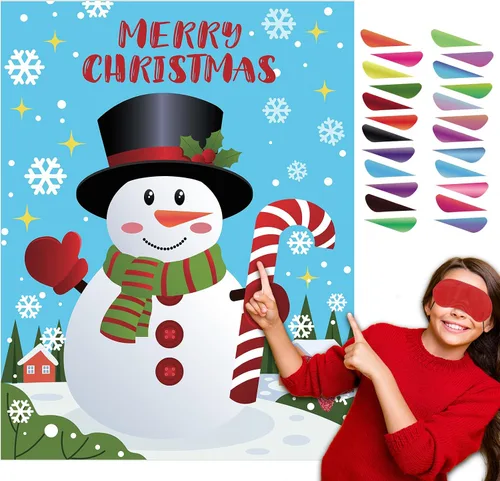 Vista 8 de Juegos de Navidad EMPOF - Pin The Heart Juegos de Manualidades Navideñas para Niños y Familias, Linda Decoración de Pared, Artículos de Fiesta