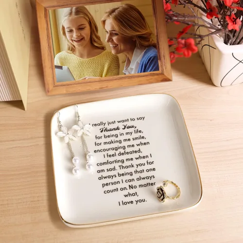 Vista 7 de PUDDING CABIN - Plato para anillos para regalo de agradecimiento para mujeres, madres, maestras, compañeras de trabajo con el mensaje "Thank You for