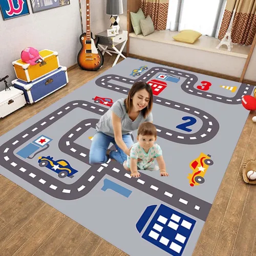 Vista 10 de Alfombra de juego para niños, alfombra de juego para sala de juegos infantil, alfombra de juegos para la vida urbana, ideal para jugar con autos