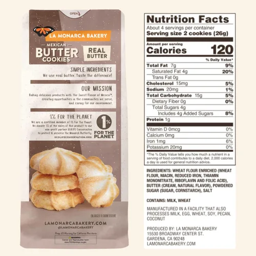 Vista 2 de Galletas de mantequilla mexicanas, 3.6 onzas (paquete de 3), hechas con mantequilla real e ingredientes simples por La Monarca Bakery