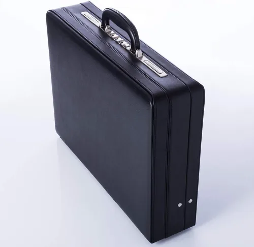 Vista 3 de Maletines de negocios para hombres de cuero, maletín pequeño vintage con cerradura para abogados, estuche de fijación para equipo espía, negro