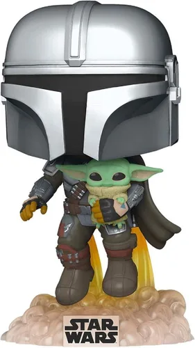 Vista 7 de POP! Funko Star Wars The Mandalorian - Figura de vinilo Mandalorian Flying with Child con protector POP