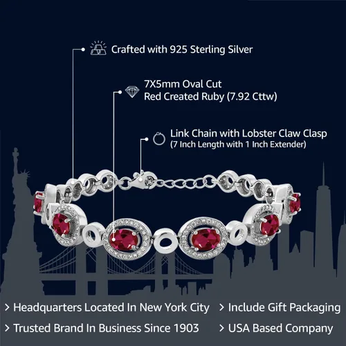 Vista 2 de Gem Stone King Oval Gemstone Birthstone Tennis Bracelet For Women 925 Sterling Silver Oval 7X5MM 7 Inch with 1 Inch Extender Fine Jewelry Gifts